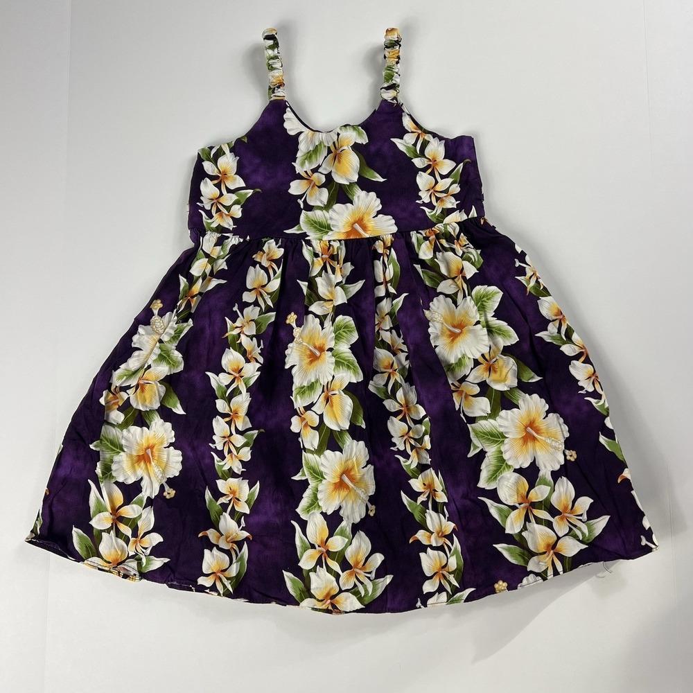 Royal Hawaiian Creations‎ Toddler Dress Purple Floral Tie Back Cotton